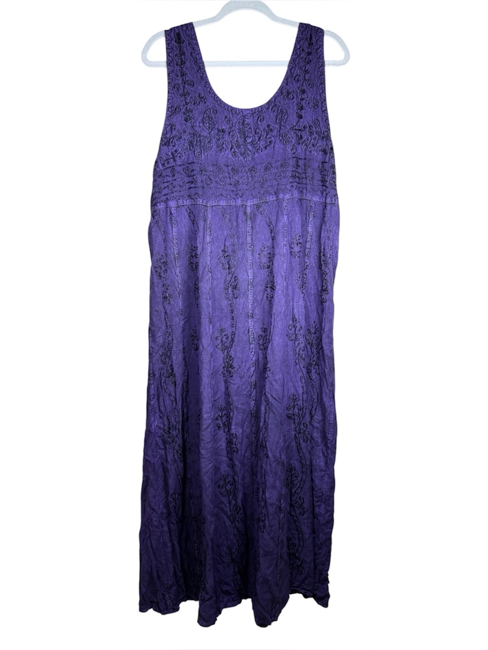 Vintage Tie Waist Jumper Dress Blue Embroidered 90s 80s Maxi Boho